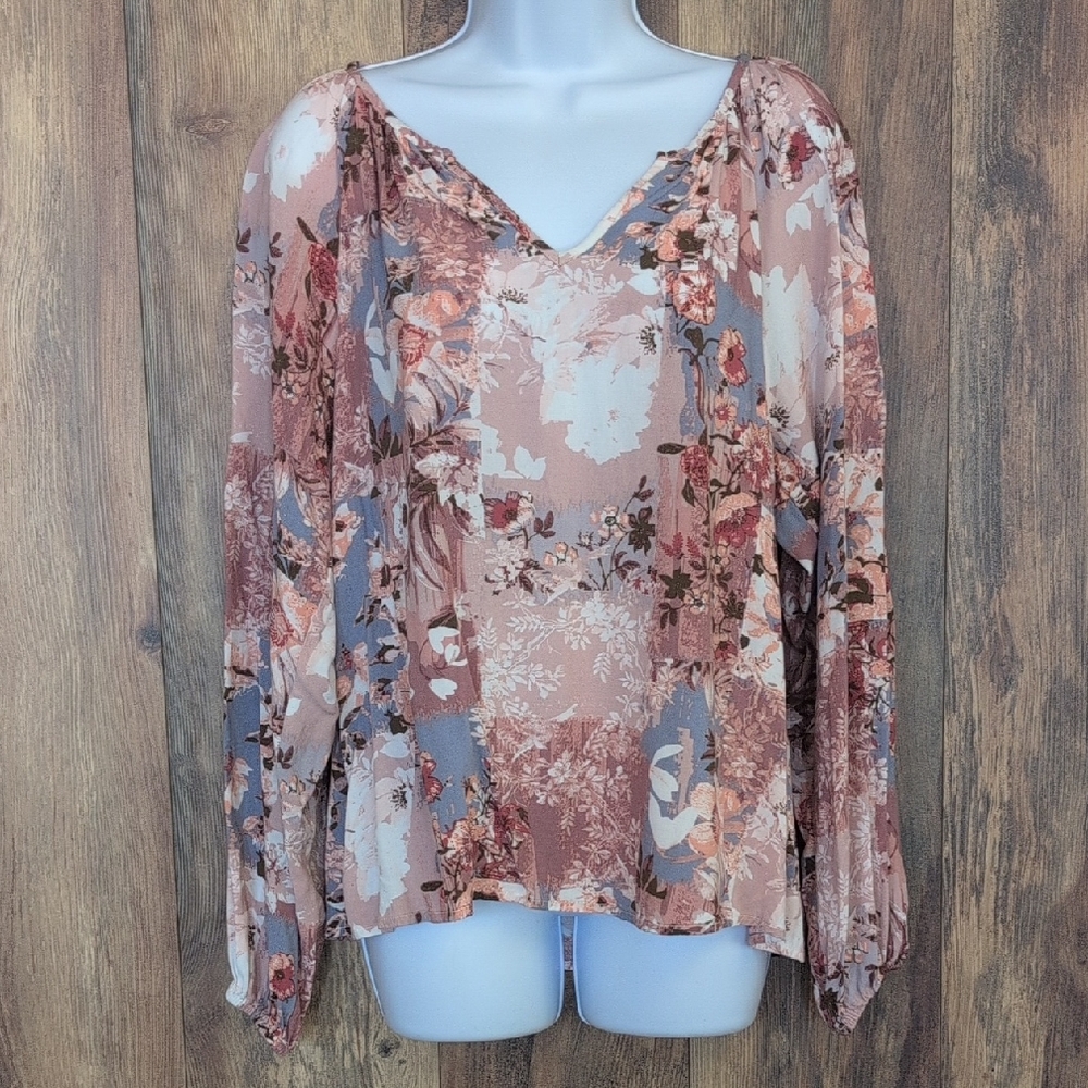 ANDREE BY UNIT Floral V-Neck Blouse M                                       L123